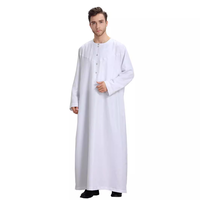 Thobe musulman pour homme à col rond sans col, robe de prière islamique en polyester, vêtement musulman adapté au Mawlid et aux activités de culte