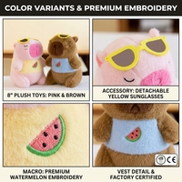 Peluche Capybara Pastèque Douce de 8 Pouces avec Lunettes de Soleil, Jouet en Peluche, Prix pour Machine d'Arcade de Centre Commercial, Direct Usine