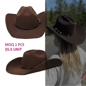 Precio al por mayor No Moq Performance Hombres Chapeau Fiesta Poliéster Tela Western Sombrero de vaquero para las mujeres