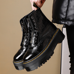 Botas de Plataforma a Media Pantorrilla de Moda, de Cuero Genuino de Vaca, Zapatos Robustos, Botines Estilo Universitario, Botas <span class=keywords><strong>Martin</strong></span> Personalizadas - Product Image 2