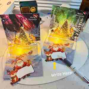 Lumières musicales de Noël haut de gamme, carte de vœux 3D pop-up en papier, style européen-américain, avec message de bénédiction et de chanson sur le thème de l'arbre - Product Image 4