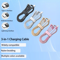 Cable de carga rápida multifunción 3 en 1 de triple cabezal (1 m/2m/3m) Cable de cobre y trenzado de nailon para IPhone, Android, Samsung