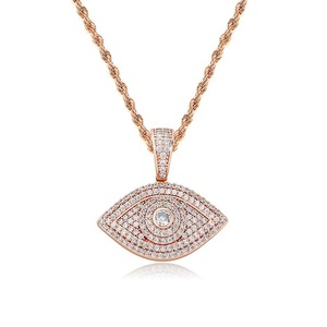 Messing <span class=keywords><strong>Gold</strong></span> Silber Rosé<span class=keywords><strong>gold</strong></span> Herren-Halskette Allsehendes Auge Anhänger Kubisches Zirkonia Voll Besetzt Iced Out Seilkette Hip-Hop Schmuck Geschenk - Product Image 6