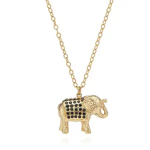 Fashion jewelry 8 gram gold 925 sterling silver black zircon elephant necklace