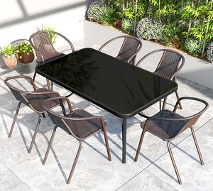 Ensemble de mobilier d'extérieur pour villa, parasol de patio moderne, résistant aux intempéries, adapté aux hôtels, table et <span class=keywords><strong>chaises</strong></span> en verre trempé noir - Product Image 6