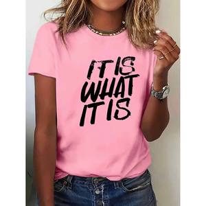 T-shirt da donna IT IS What IT IS con logo stampato dal design personalizzato, lavorato a maglia, anti-pilling, bellissima maglietta in stile cartone animato - Product Image 4