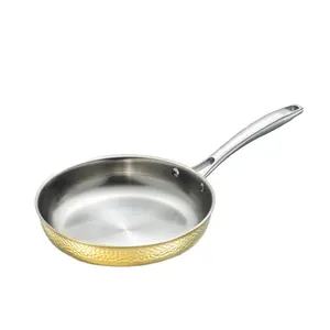 Хит продаж, Высококачественная Золотая Индукционная посуда, трехслойная сковорода для жарки из нержавеющей стали