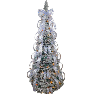 Prelit 6 Ft Pop Up Árbol de Navidad flocado completamente <span class=keywords><strong>decorado</strong></span> <span class=keywords><strong>con</strong></span> <span class=keywords><strong>cinta</strong></span> de adornos y luces cálidas - Product Image 1