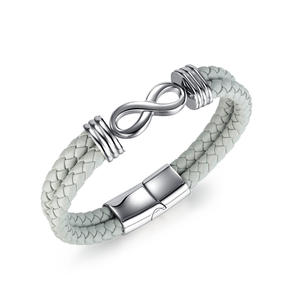 Brazalete de Cuero Gris Estilo Punk al por Mayor, Brazalete Infinito de Acero Inoxidable 316L para Hombre - Product Image 1
