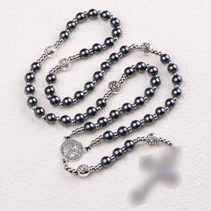 Collier de prière polyvalent en hématite de 8 mm, <span class=keywords><strong>chapelet</strong></span> religieux haut de gamme, collier de perles lourd et tendance - Product Image 3