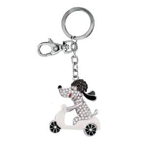 Porte-clés Chien en Cristal sur Trottinette, Breloque Pendentif en Strass Blanc, Accessoire - Product Image 1