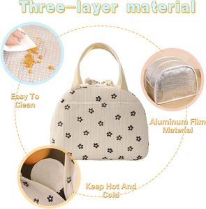 Large Capacity Corduroy Tote Bag Reusable <b>Insulated</b> Thermal School Work Picnic Travel Cooler <b>Lunch</b> <b>Box</b> Bag Food Drink Packing - Product Image 3