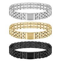 Bracelet pour homme en acier inoxydable 316L, maillons crocodile, plaqué or 18 carats, style punk, réglable, boîte cadeau en option