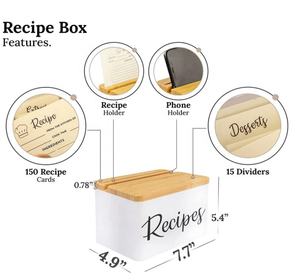 Scatola per Ricette con Schede e Divisori & Coperchio in Bambù per Porta Telefono & Scatola in Metallo per Ricette - Product Image 3