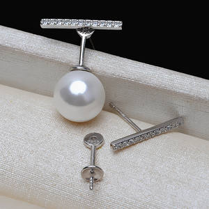 Boucles d'oreilles en argent S925 faites à la main avec 3 pampilles, version coréenne, support creux pour perles de 7-12 mm, accessoire de bricolage pour bijoux féminins - Product Image 5