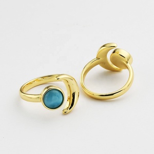 Verstellbarer natürlicher Edelstein Türkis Larimar Ring Mond und Sonne Ringe für Frauen - Product Image 5