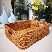 Panier de rangement géométrique moderne en bois doré écologique, 2 tailles, tressé à la main, pour aliments, organisateur de placard d'hôtel