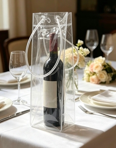 Clear PVC Wine <b>Cooler</b> Bag Portable Bottle Carrier Stand Up Pouch with Handle for Gift Packaging - Product Image 1