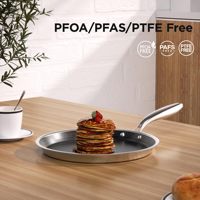 Poêle à frire antiadhésive en acier inoxydable triple couche avec poignée sûre au toucher froid pour ustensiles de cuisine, petite poêle à frire à chauffage uniforme, compatible four