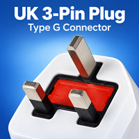 Adaptor Stopkontak Universal Standar Inggris 13A, Kabel Ekstensi Multi-Fungsi dengan Port Pengisian Cepat USB Type-C