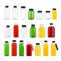 Botol Minuman Plastik Persegi Transparan 60ml 120ml 150ml 250ml 500ml Laris Manis, Botol Jus Buah dengan Tutup Hitam