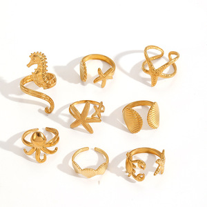 Anillo de Acero Inoxidable con Diseño Marino para Mujer, Ajustable, con Forma de Caballito de Mar, Estrella de Mar, Vieira, Pulpo, Juego de Joyería con Forma de Animal, Regalo - Product Image 5