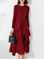 Tendances de la mode Miyake robe mi-longue plissée automne/hiver nouvelle couleur unie jupe longue à plusieurs niveaux gâteau couche conception robe mi-longue