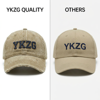 Casquette de baseball rétro YKZG avec logo personnalisé, broderie 3D, effet vieilli et déchiré 3,0 mm, boucle simple à ardillon, robuste