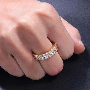Cincin Hip Hop Iced Out 2 Baris Kuningan CZ Model Tennis untuk Wanita Pria Desain Cincin Sederhana Perhiasan Bling - Product Image 2