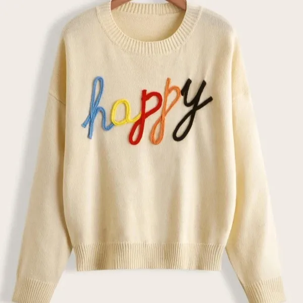 Custom Logo Letter Pattern Ladies Jumper Knit Top Pullover Fashion Casual Loose Long Sleeve Plus Size Women Sweater