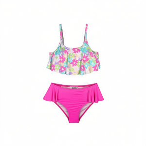 Costume da bagno Buonic per ragazze, set bikini floreale, motivo rosa, 4/6 6/8 8/10 10/12 - Product Image 1