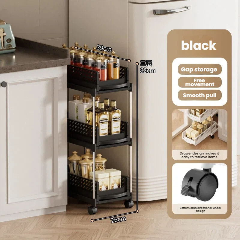 สีดำ 3 ชั้น มีล้อ