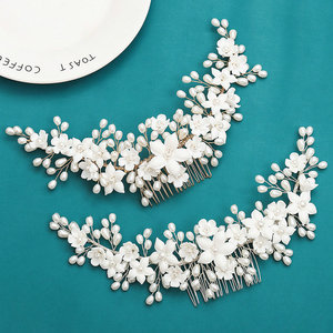 Nuevos peines de cerámica con flores y perlas <span class=keywords><strong>para</strong></span> el cabello, tocado elegante, joyería de boda, tocado nupcial, adornos, accesorios <span class=keywords><strong>para</strong></span> el cabello - Product Image 1