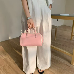 Nouveaux sacs à main pour femmes en cuir de vachette pleine fleur, sacs Boston, sacs décontractés à la mode, sacs pour femmes en cuir véritable tissé à la main - Product Image 4