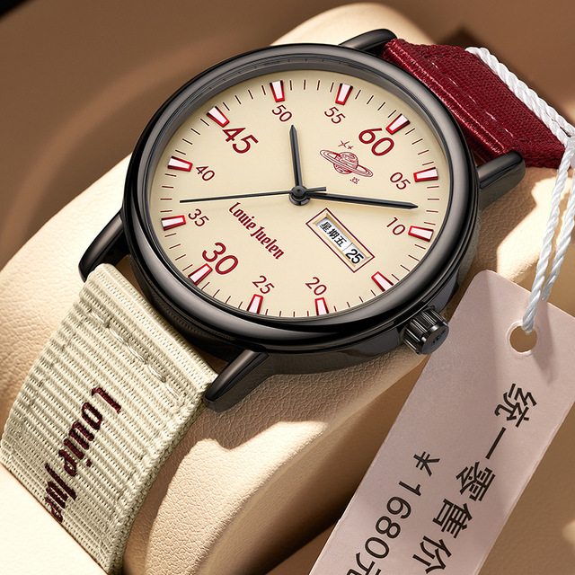 Quartz Watch for Student Fashion Classic Nylon Women's Nylon Calendar Wrist Watch LOUIE JUELEN L-9565