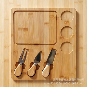 Bamboo Cheese Board With <b>Knife</b> 30x20cm Portable Kitchen Cutting Board For Fruit <b>Bread</b> Home And Outdoor Use - Product Image 2