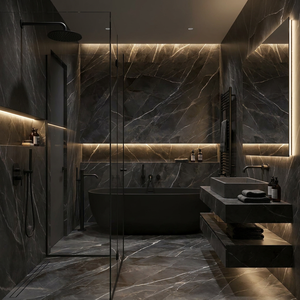 Losas de Piedra Sinterizada Calacatta Negra de Lujo de 12 mm para Encimeras de Cocina Modernas, <span class=keywords><strong>Azulejos</strong></span> de Porcelana con Aspecto de Mármol de Gran Formato - Product Image 4