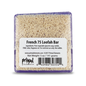 French 75 Savon corporel transparent artisanal parfumé au loofah avec fibre exfoliante intégrée pour la douche et le bain - Product Image 2