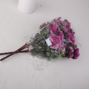 Fiori artificiali viola Bouquet 2 mazzi di Azalea finta per decorazioni per la casa di nozze grandi rose a 5 teste per san valentino - Product Image 3