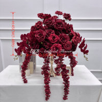 DKB Centre de table moderne pour mariage, décoration florale, 30 cm, roses blanches en soie et feuilles vertes, centre de table artificiel en fleurs