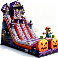 Toboggan aquatique gonflable sur le thème d'Halloween, double piste, toboggan aquatique géant gonflable pour fête en plein air