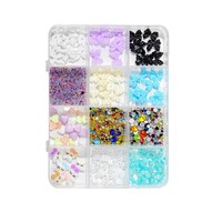 Aksesoris Seni Kuku Resin Bunga 3D Pita Fashion, Rhinestone Flatback, Mutiara Setengah Bulat 12-grid 5mm, Perlengkapan Kuku DIY
