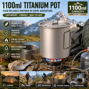Pot de camping en titane de 1100 ml, ustensiles de cuisine ultralégers pour la randonnée, poignée pliable, pot de cuisson pour la randonnée en plein air - Product Image 5