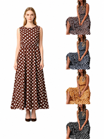 Robe trapèze vintage à pois sans manches, col rond, anti-plis, boutonnée, en polyester, pour femme – Collection Printemps/Été/Automne – Grande Vente