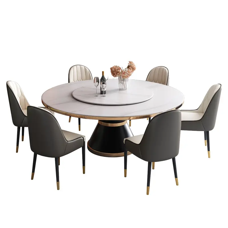 italian Marble Dining Table Set Round Rotating Sintered Stone Dining Table