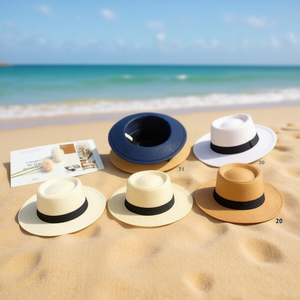 Cappello di paglia con cristalli e nastro, 57-58-59 cm, a tesa larga, per protezione solare estiva da spiaggia - Product Image 3