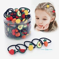 30 stuks/doos Groothandel Kawaii Cartoon Plastic Fruit Haar Elastiekjes Kinderen Baby Elastische Haarband voor Meisjes Accessoires