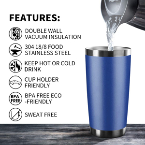 20oz Bulk Tumblers Insulated Double Wall Travel Coffee Mugs Durable Powder Coated Stainless Steel Tumblers <b>with</b> Lid and <b>Straw</b> - Product Image 2
