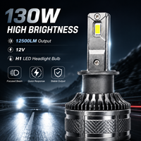 Ampoule de phare LED H1 super lumineuse 130W 12500LM 12V en aluminium argenté IP65, ajustement universel pour la plupart des voitures, commandes en gros pour l'exportation