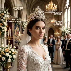 Couronne de Reine des Champions du Monde en Or Plaqué, Modèle Rond Complet, avec Cristaux AB, Tiara de Miss Univers pour Mariage - Product Image 5